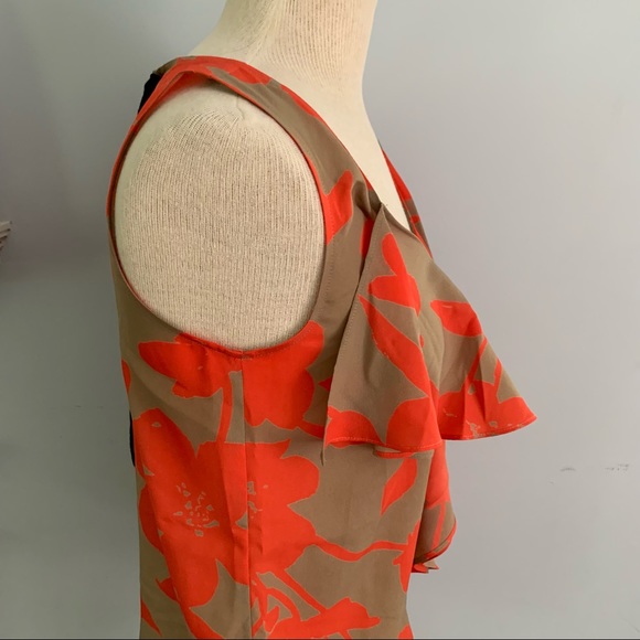 LOFT coral & tan ruffle front top / camisole, v-neck front and ribbon tie back - Picture 4 of 6